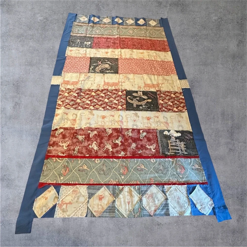 Unfinished Quilt‎ Top Panel Kids 60x32 Multicolor Western Cowboy Novelty-CUTE!